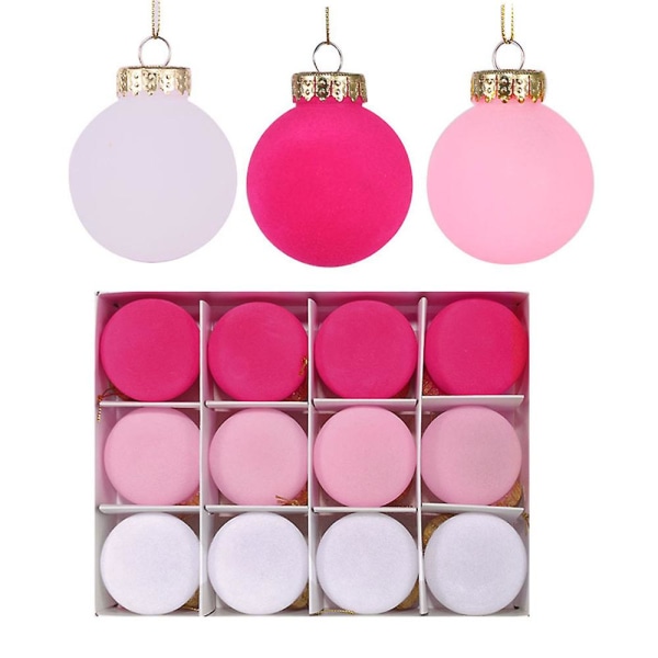 12 st Sammet juldekorationer bollar, flockade julgran boll prydnader, juldekorativa hängande ornament