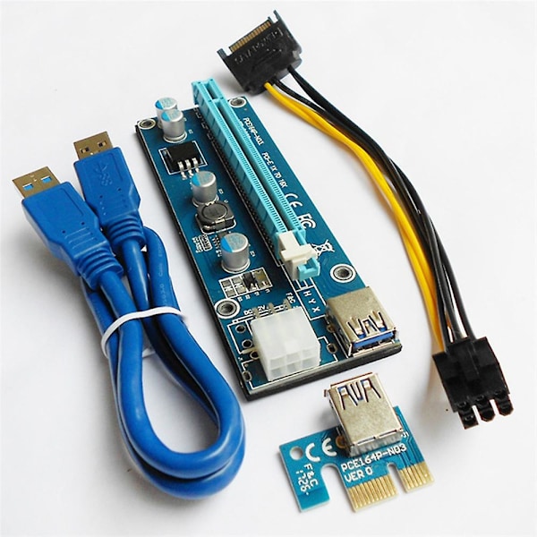 VER006C 60CM PCI-E Riser-kortti 006C PCI Express PCIE 1X - 16X sovitin USB 3.0 -kaapeli SATA - 6-napainen Po