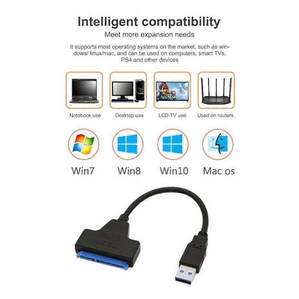 USB3.0 2.0 - SATA-kaapeli, tukee adapterikaapelia, tukee kiintolevyä 2,5 tuuman yhteensopivalle kiintolevylle, kaapelisovitin, adapterikaapeli