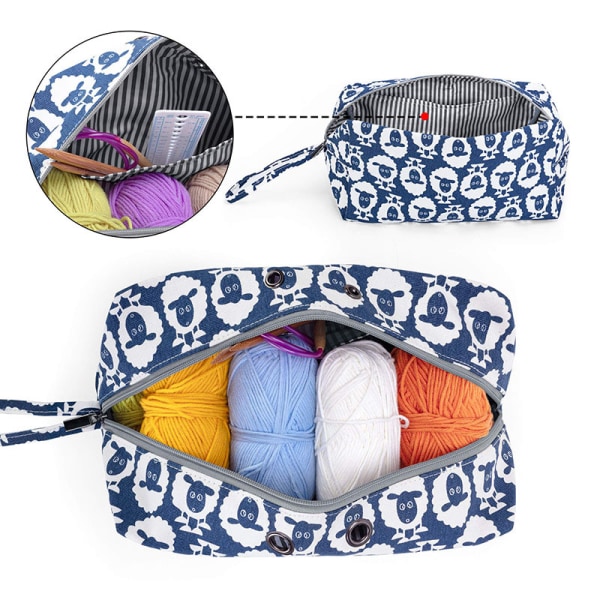 Yarwo stickväska med liten blixtlåspåse, garnväska för stickor, garnhärvor och sticktillbehör