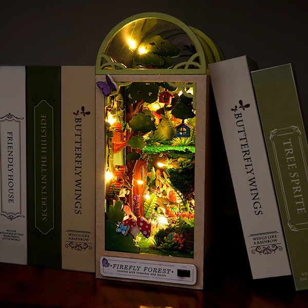 1 st DIY-stuga Firefly Forest Handmonterad tredimensionell bokstöd litet hus miniatyrmodell leksak