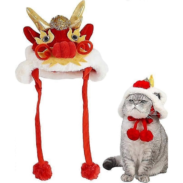 Årets drake hund katt hatt söt drake cosplay hatt för hundar katter husdjur kostym hatt varm omslag huva hatt för katter små hundar