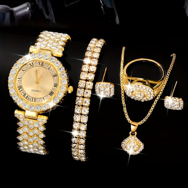 Damklockset Nytt Mode High-end Personlig Diamant Liten Fyrkantig Klocka + Strassmycken