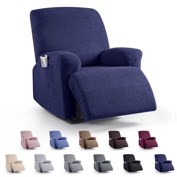 Mørkeblå Strækbar Recliner Sofa Betræk 2-personers Split Fuld Betræk Sofa Betræk Skridsikker Konvertibel Recliner Sofa Betræk (Kun Sofa Betræk, Universal Størrelse)