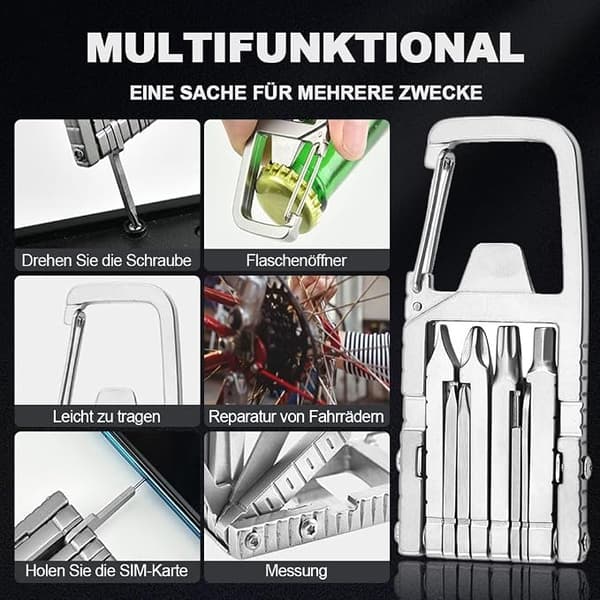 8-i-1 Multifunktionellt EDC Karbinverktyg, Bärbart Fällbart Skruvmejselset, Mini Utomhus Reparations Multiverktyg