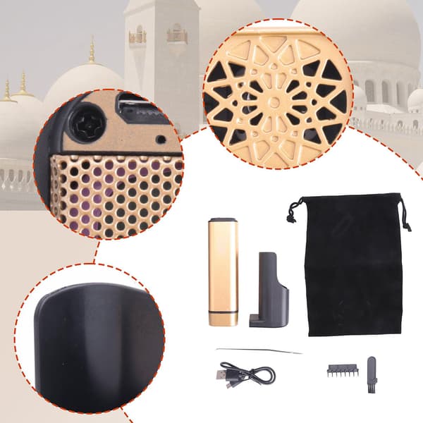 USB Røkelsesbrenner Bærbar Elektrisk Bakhoor Diffuser Mini Arabisk Røkelsesholder Muslim - Gullfarget