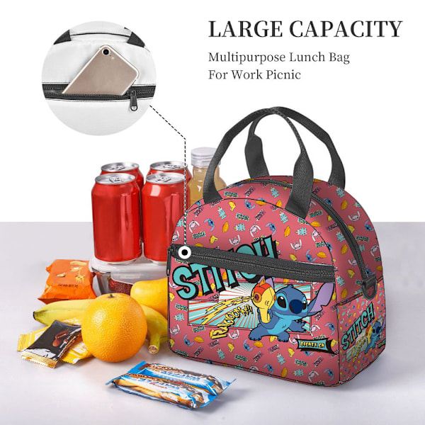 Ny Stitch Stitch frokosttaske anime periferiudstyr fuld print skulderrem isoleret madkasse kan være crossbody taske, ny picnic taske bærbar madkasse taske