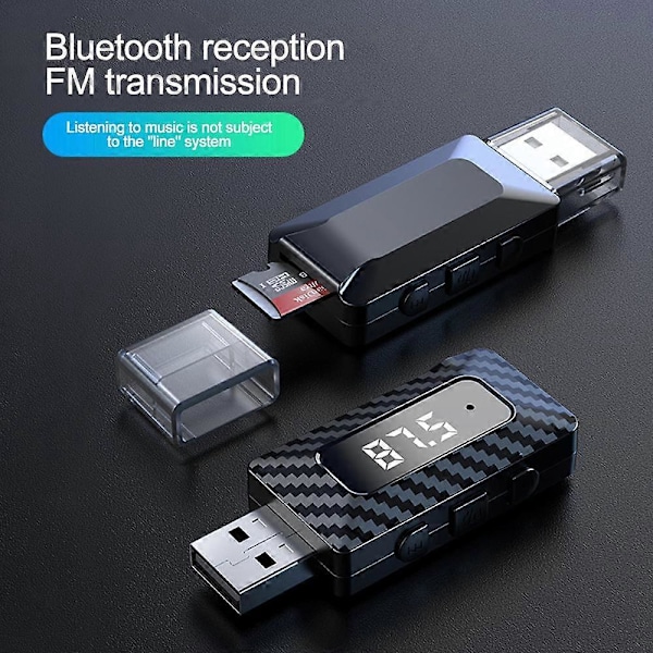 3-in-1 Auton Bluetooth 5.3 Lähetin-Vastaanotin Mini FM-Lähetin LED-Näytöllä Handsfree-Puhelut Auton Sarja Langaton AUX-Äänensovitin Tukee TF-Korttia