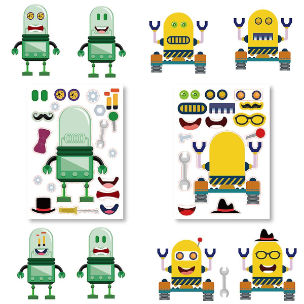 24 stk. Gør-det-selv-robottema Make-a-face Stickers Pack, Lav dine egne sjove Craft Stickers Sæt til festdekoration, Ki