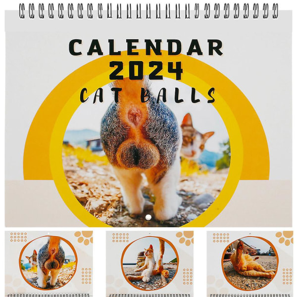 Funny Cat Balls Calendar 2024 12 Month Cat Butthole Väggkalender Hemmakontor Konstdekoration Gag White Elephan