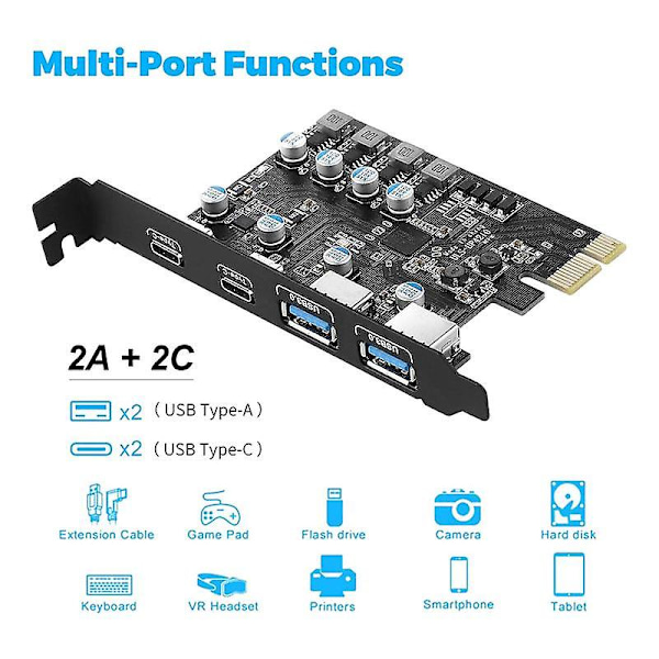 4 portin PCIE-USB 3.0 -laajennuskortti PCI Express -sovitinkortti pöytätietokoneelle, tukee WindowsXP/