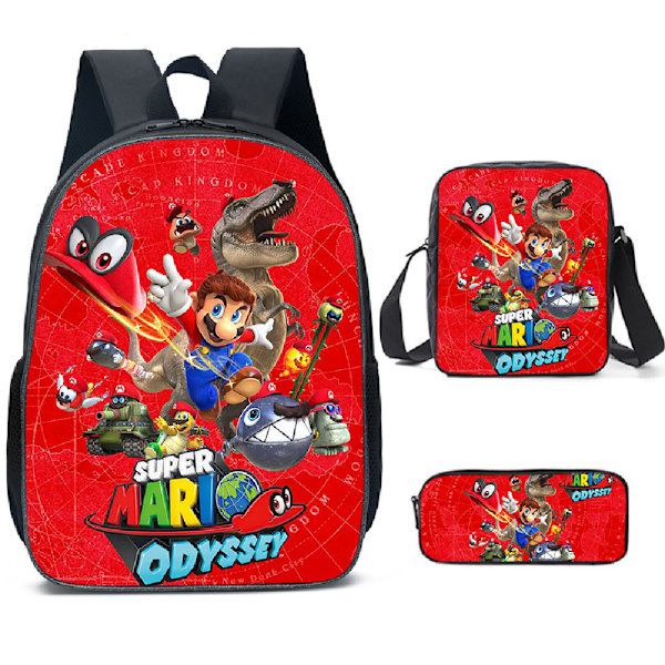 Uusi sarjakuva SuperMario-koululaukku kolmiosainen setti perus- ja keskiasteen oppilaille