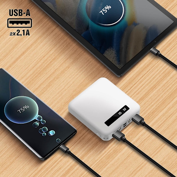 Powerbank Universal Kabel USB-C, Micro-USB, Lightning Akashi Hvid-Yvan