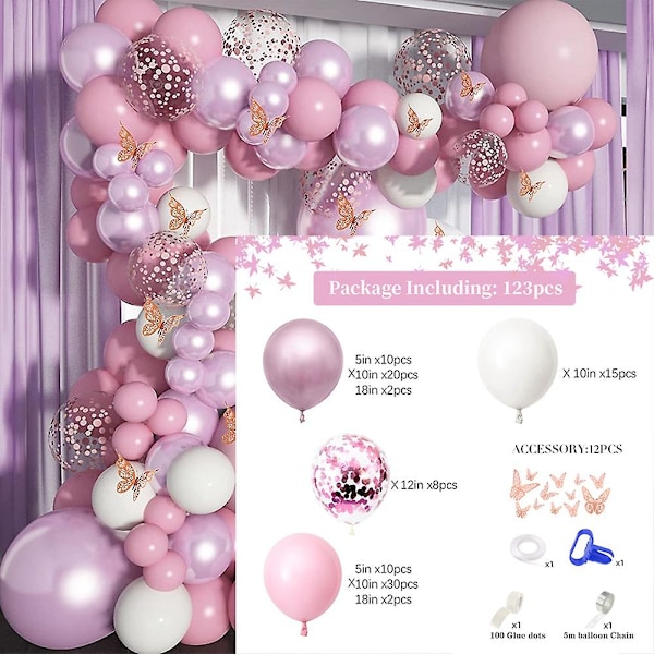 Rosa tema födelsedagsfest dekoration set vit rosa ballong girlang båge bakgrund för babyshower G