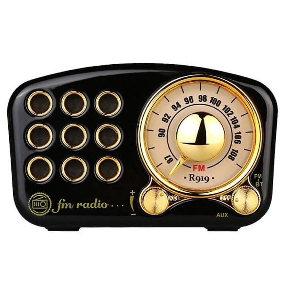R919 Retro Radio Bluetooth-højttaler, FM-radio med gammeldags klassisk stil, Bluetooth, TF-kortplads, sort