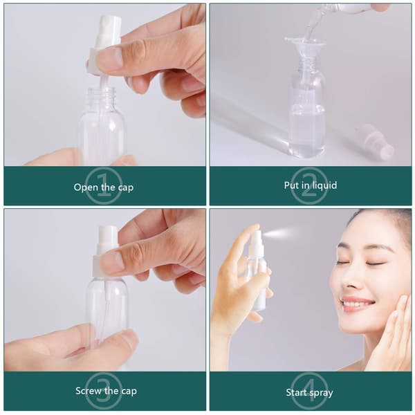 Sprayflaskor 50ml Klar Tom Fin Mist Plast Mini Reseflaska Set Liten Påfyllningsbar Vätska