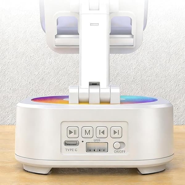 3-i-1 Bluetooth-højttaler med telefonholder, farverig lys desktop-lydafspiller