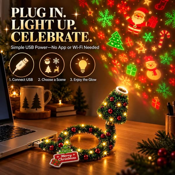 Juleprojektorlys, Plug and Play HD USB Juletræsprojektor