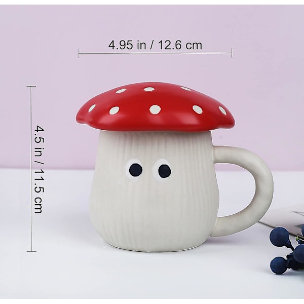 Söpö sieni-muki kannella, käsintehty lasitettu sateenvarjokansi ja silmät, turvallinen matta keramiikkamaitomukit, 12oz Amanita Muscaria teekuppi.