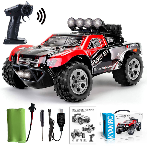 1:18 Suurikokoinen, nopea, maastoauto, kaukosäädöllä, 2.4G, lyhyt kuorma-auto, kilpa-auto, kiipeilyauto, valoilla lapsille