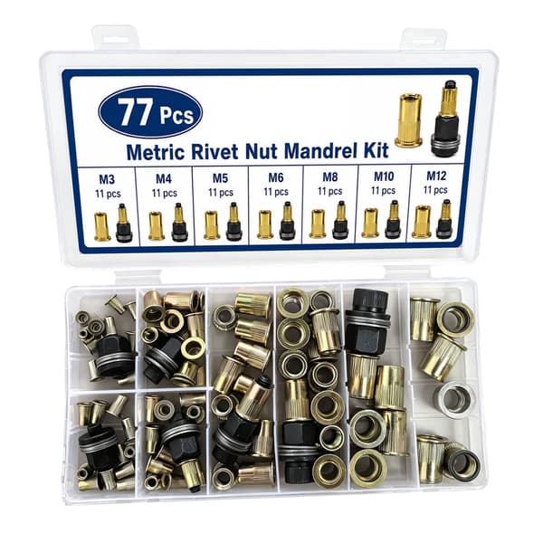 77 delar nitmuttertång, nitmuttrar nitset för M3 M4 M5 M6 M8 M10 M12 nitmutterverktyg, manuell nitmaskin inkluderar 77 delar muttrar