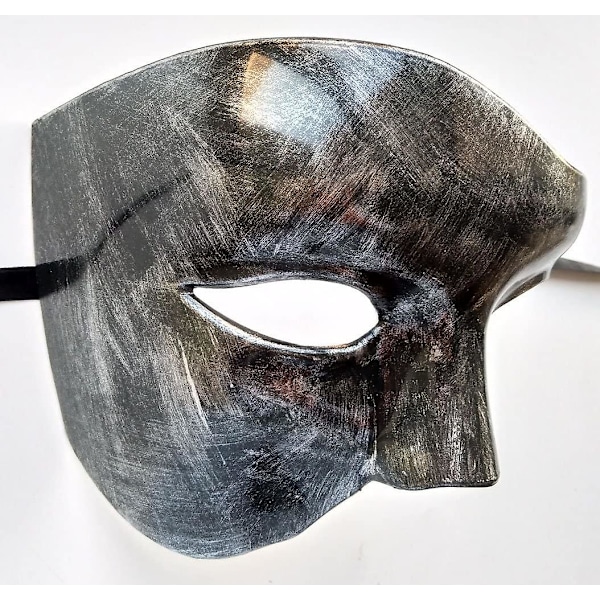 1 Maskebal Maske Retro Phantom Of The Opera Et Øje Halvt Ansigt Kostume, Halv Ansigt Phantom Maske (antik Sølv Sort)