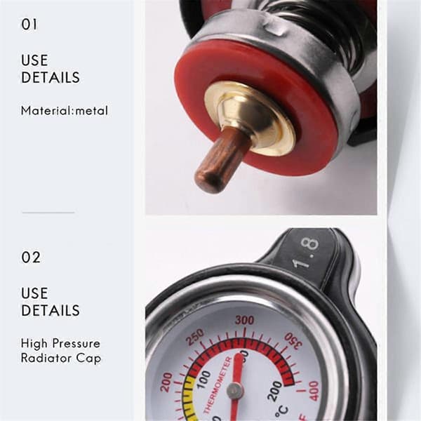 Højtryks Radiatorhætte med Temperaturmåler, 1.8 Bar Radiatorhætte 25.6Psi til , , ,