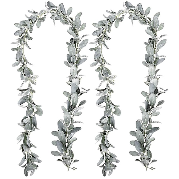 2 st Konstgjord Lammöron Girlang - 1,8 m/styck Mjuk Faux Vinranka Grönska och Blad för Framh