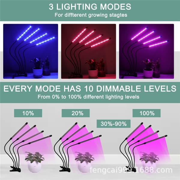 INF Växtlampa / Växtbelysning med 4 Flexibla LED-lysrör, 1-pack