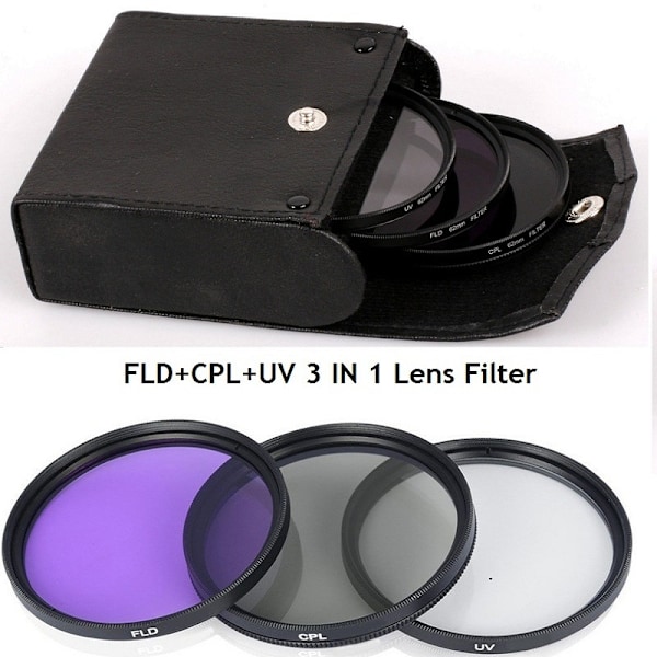 SLR-kamerafilterset tre-i-ett, UV-skyddande lins, CPL-polariserande lins, FLD-fluorescerande lins