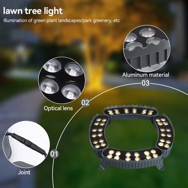 48W 3000K Varm Hvid LED Træ Ring Lys IP65 Udendørs Træ Uplight