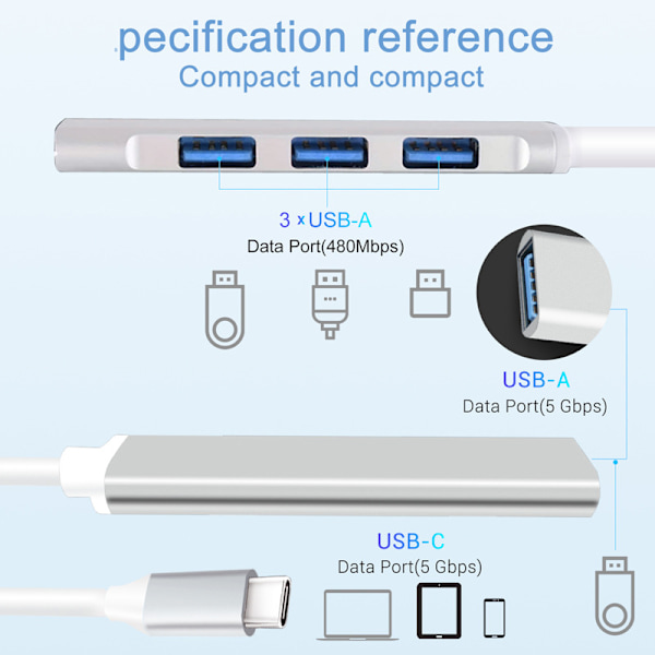 Mini hub utvidelsesdokk USB 3.0 HUB splitter en-til-fire USB utvidelsesdokk