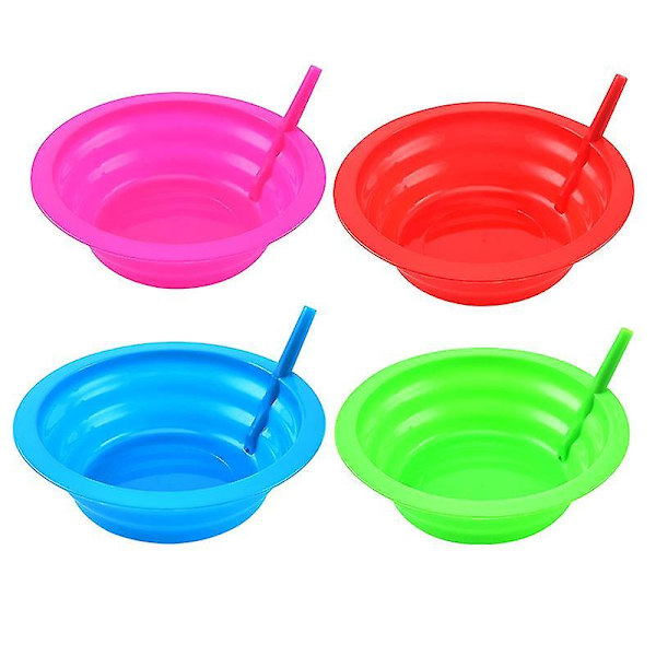 Set Of 4 Soup Or Cereal Bowl For Kids Plastic With Built In Straw,home Supply Maintenance Store-mxbc