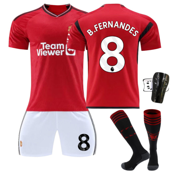 23-24 Red Devils Home No. 8 Football Jersey Size: 16 Football Uniform Soccer Jersey.