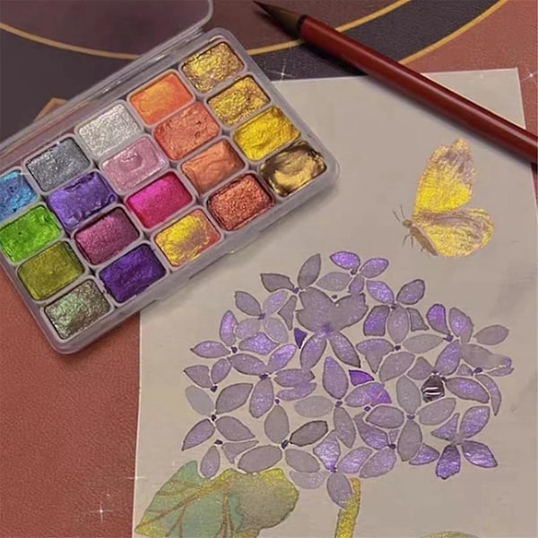 20 Farver Akvarelmaling Sæt, Metallisk Akvarelmaling Sæt, Glitter Akvarel Solid Maling B