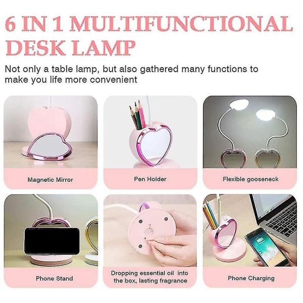 Led-pöytälamppu tytöille, ladattava LED-pöytälamppu USB latausportilla ja kynätelineellä, silmiä hoitava