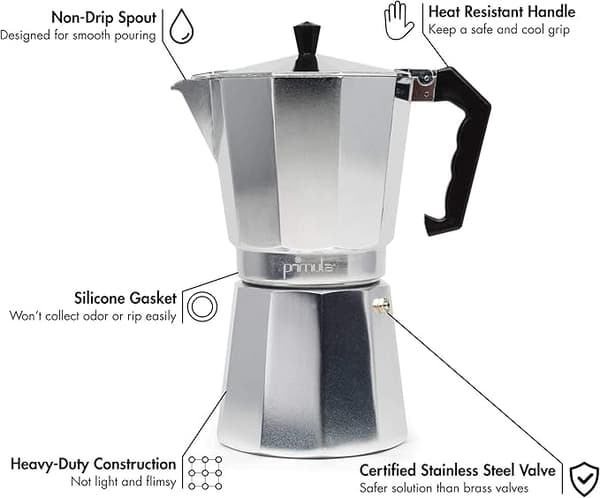 Espressomaskin, aluminium, grå, 6 koppar
