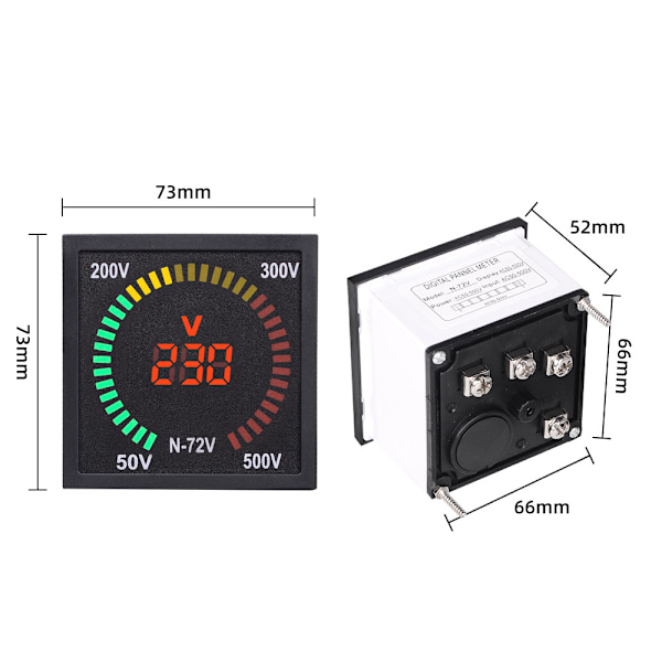 N-72V AC spänningssignalindikator 72-formad skivspelare LED digital display spänningsmätare AC50-500V