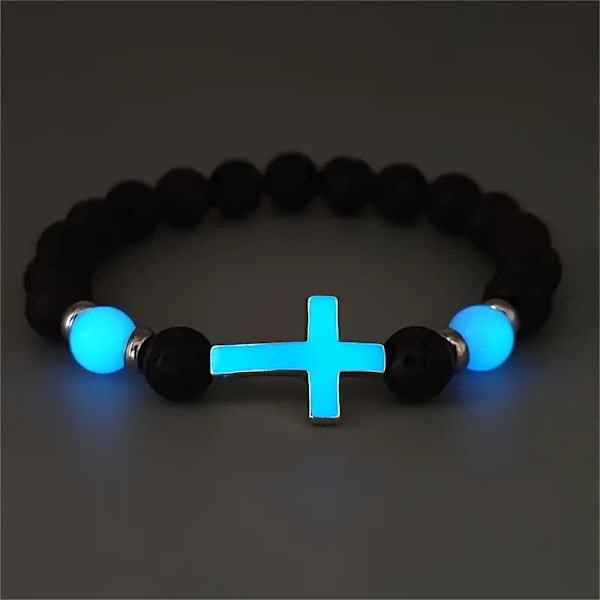 To lysende vintage armbånd i vulkansk sten, farverigt lysende kryds smykker, unisex