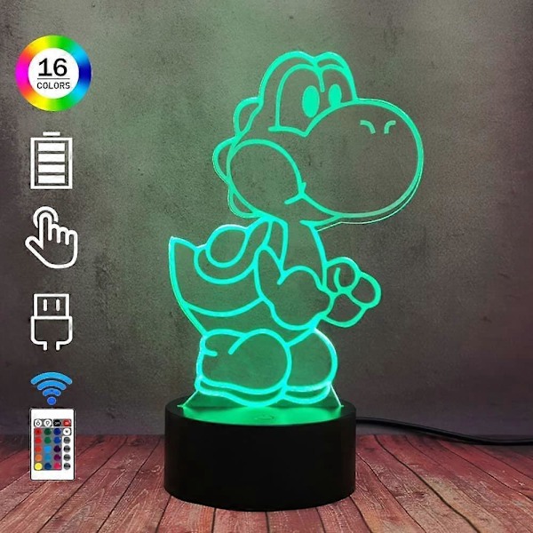 Yoshi 3D Natlampe, 16 Farve RGB Touch Fjernbetjening Yoshi Lampe Børneværelse Dekoration Bordlampe til Julebelysning Gave
