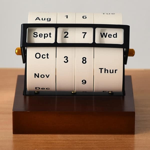 ＫＬＫＣＭＳ Evighetskalender Nedräkning Skrivbordskalender Roterande Träkalender för Klassrum