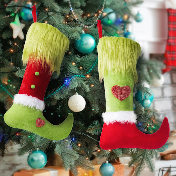 Julklappsstrumpor 2024 Långt Hår Grön Grinch Element Julklappsstrumpor Godispåse Julpynt Presentpåse