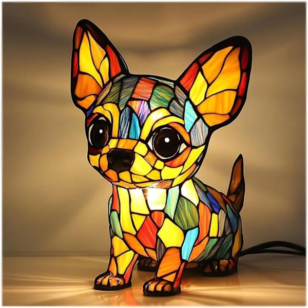 1-Pakning Chihuahua Sitte Lampe Hjem Skrivebordsdekorasjon