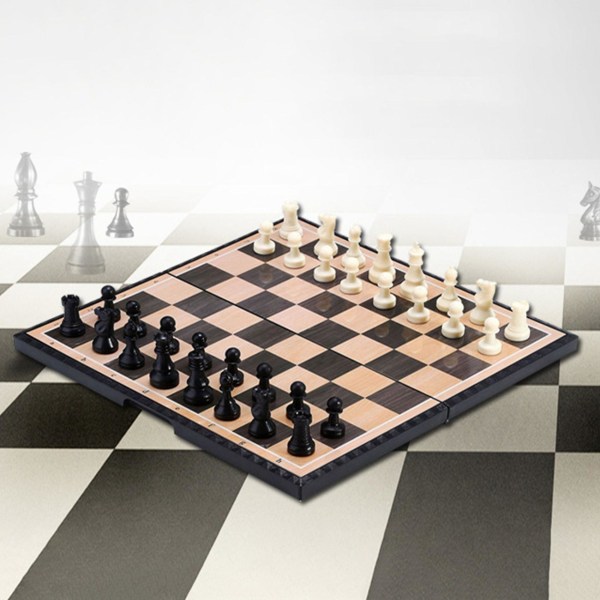 Sjakk sammenleggbart magnetisk sjakkbrett med stykker interiør for oppbevaring Bærbart reisebrett sjakksett