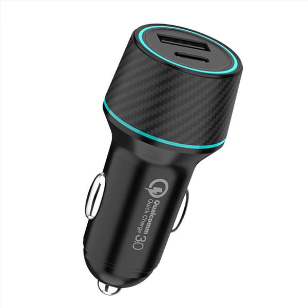 48W billader med doble porter PD30W USB-C QC3.0 USB-A hurtiglading karbonfiber billader for iPhone Huawei Android-enheter 2