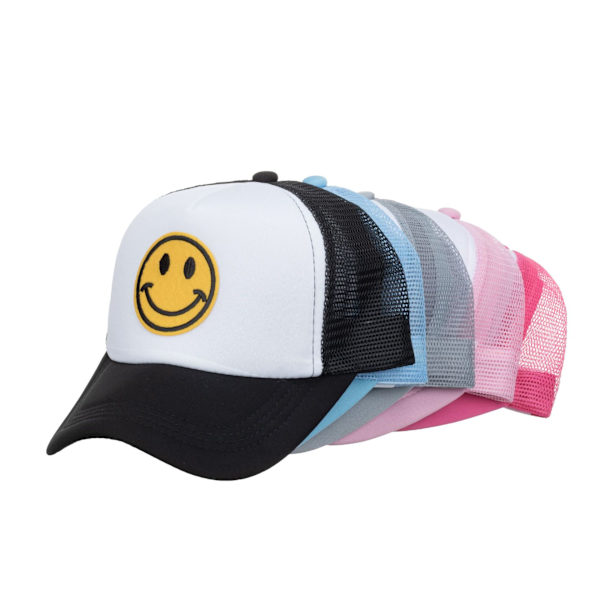 Basebollkeps med smiley-ansikte, unisex gul glitter smiley-ansikte tryckt broderad hatt rosa 1 styck