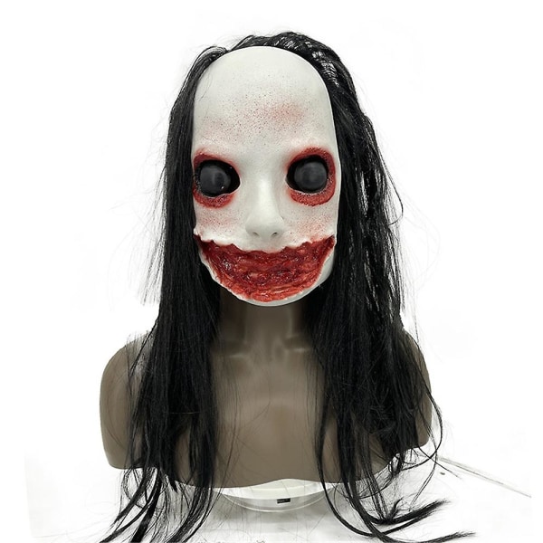 Horror Langt Hår Åben Mund Halloween Cosplay Latex Masker Fest Skræmmende Ghost Full Face Zombie Hjelmmasker