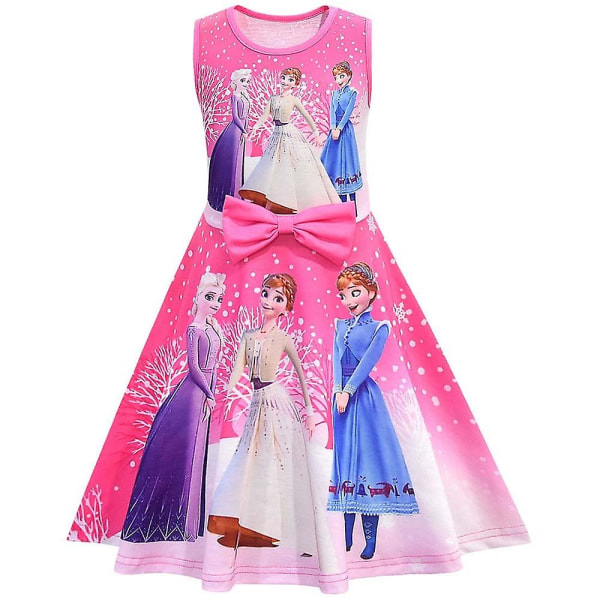 Lasten tytöt Frozen Elsa Anna Prinsessa Hihaton Bow A-linjainen mekko Syntymäpäiväjuhlamekot 2-10 vuotta
