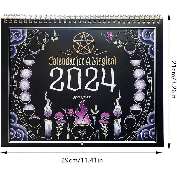 Witchcraft Magical Calendar 2024 12 måneders årets hjul Månefase vægkalender Månedlig ugentlig daglig tid