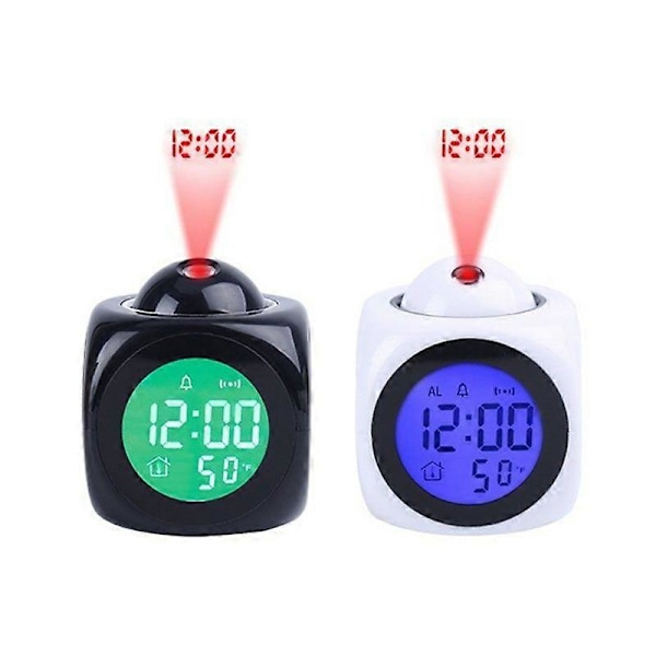 Smart Väckarklocka Digital LED Projektor LCD-Display Röststyrd Tid Temperatur